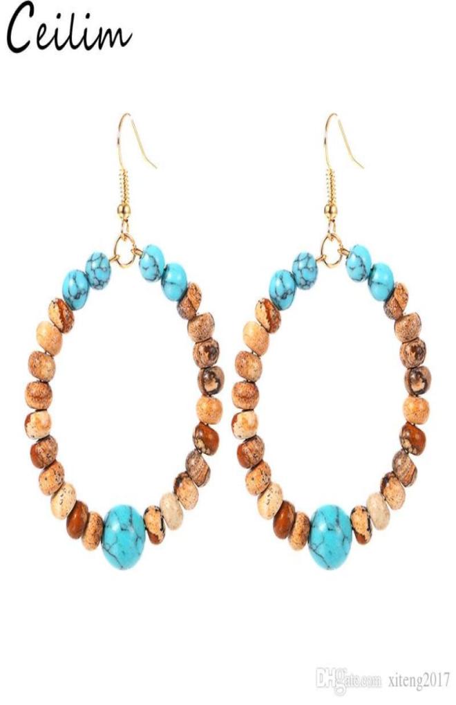 

Natural Stone Beads Round Wrapped Hoop Earrings for Women Fashion Gold Color Circle Creole Earring New Boho Ear Jewelry Gifts Acce5787099