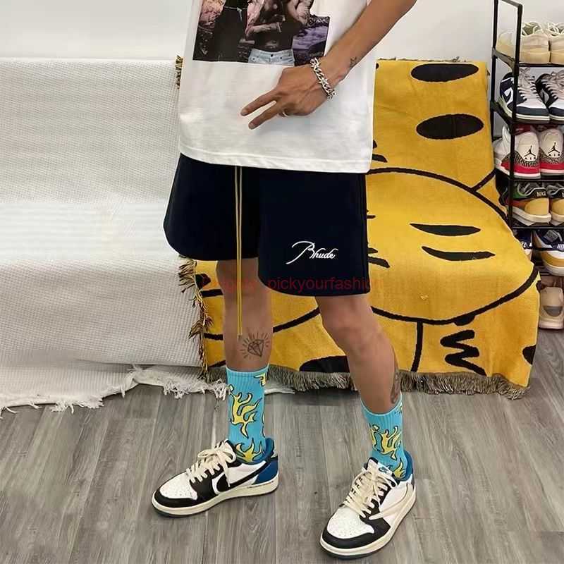 

Designer Short Fashion Casual Clothing Beach shorts Version Rhude Embroidered Shorts Drawstring Summer Couples American High Street Fashion Brand Loose Casual Sp, Black