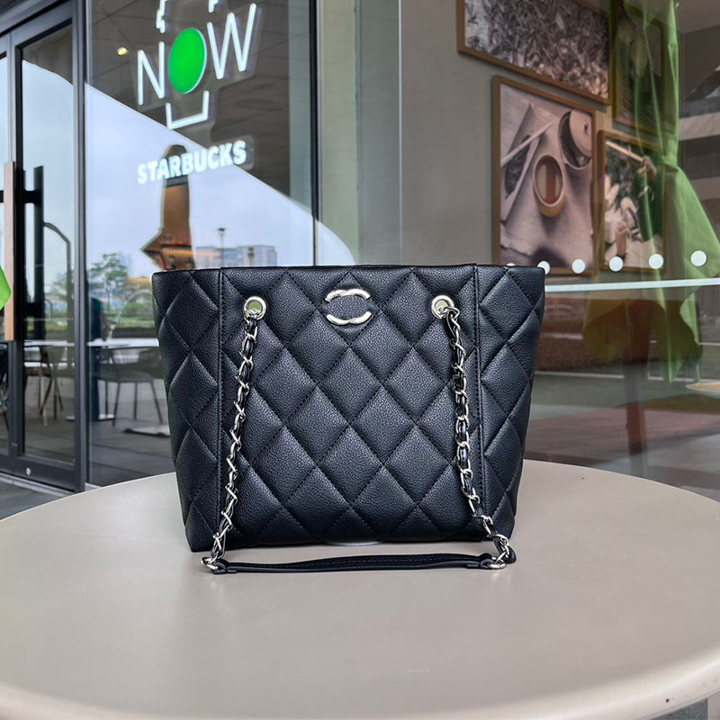 

Womens Designer Handbag CF Caviar Shoulder Bag Classic Leather Plaid Luxury Designer Chain Handbag CC Large Capacity Metallic Letter Crossbody Bags qqBag 26CM, Black