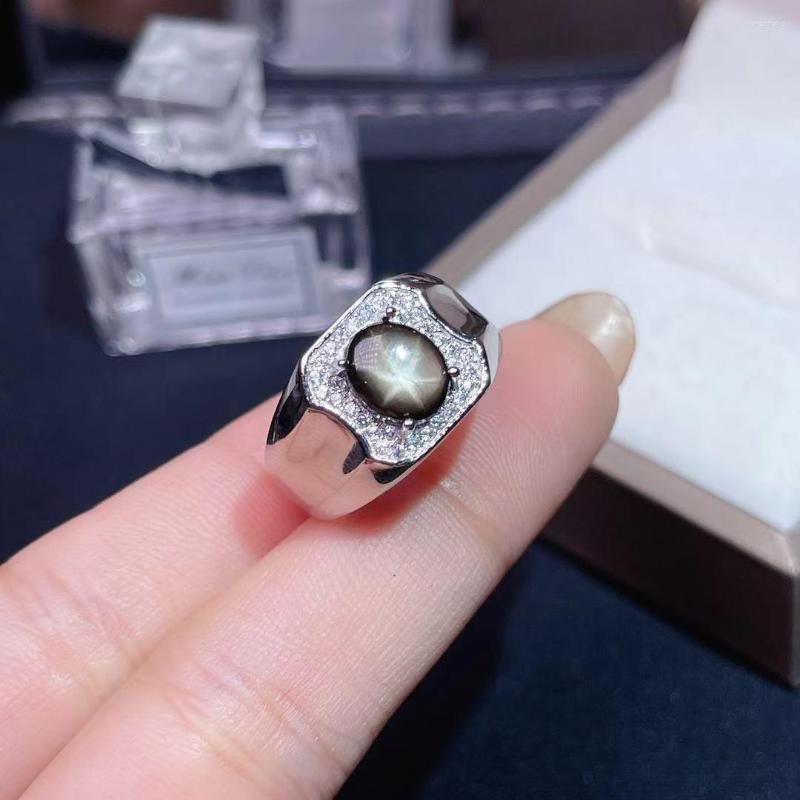 

Cluster Rings Masculine Ring Black Star Sapphire Gemstone For Men 925 Sterling Silver Birthday Party Daily Gift Souvenir Love