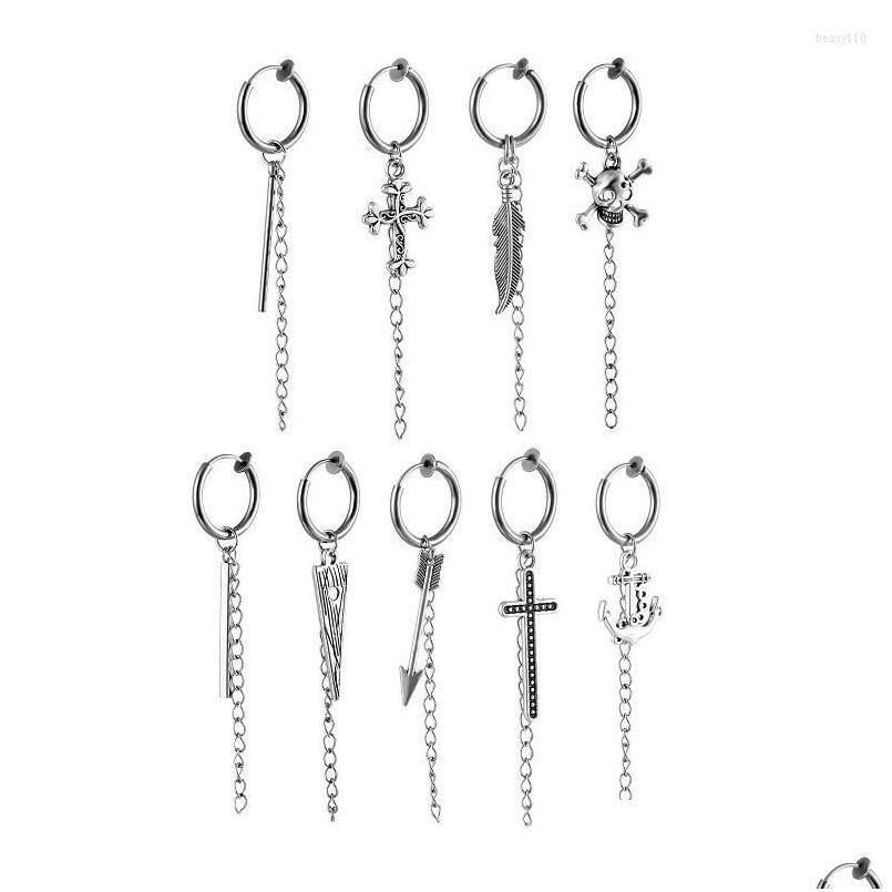 

Clip-On Screw Back Backs Earrings 1 Piece Punk Geometric Dangle For Men Women Stainless Steel Gothic Rock Hinged Hoop Ear Clip Jew Dhagz