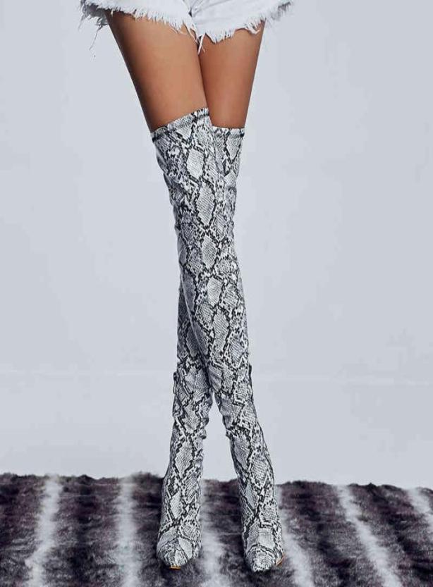 

Boots Sexy women039s boots with gray snakeskin leather prints stiletto shoes lace heels thighs high BJ3B8768018, Red