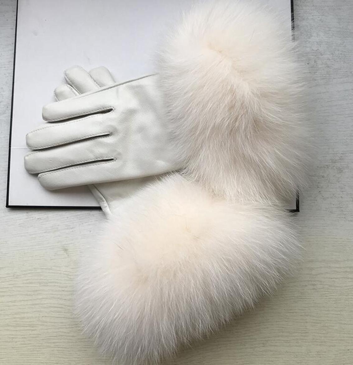 

Women039s natural big fur genuine leather glove lady039s warm natural sheepskin leather plus size white driving glove R24514074134