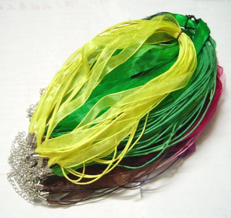

100pcslot Mix Color Organza Voile Ribbon Necklace Cord Strands Strings For DIY Craft Fashion Jewelry 18inch W33068528