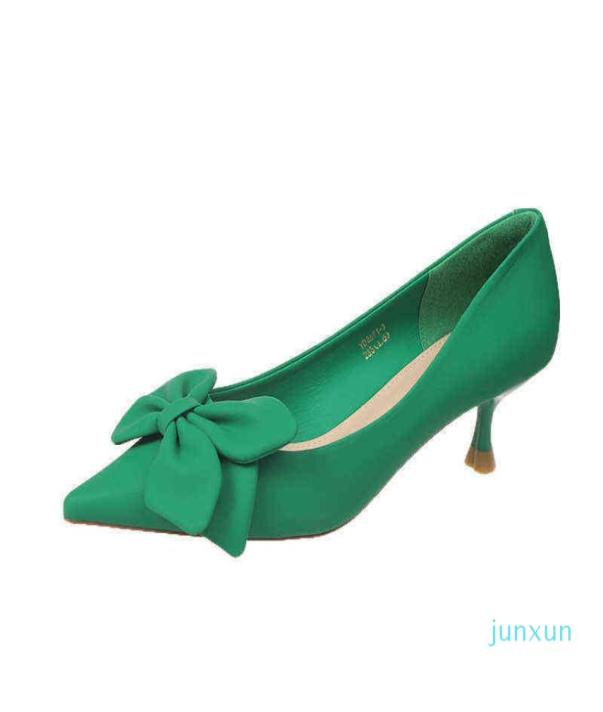 

Sandals Women Designer Fashion Pointed Bow Middle Heeled Sandals Simple Temperament Solid Color High Heels Lady Shoes 2203073918, Black