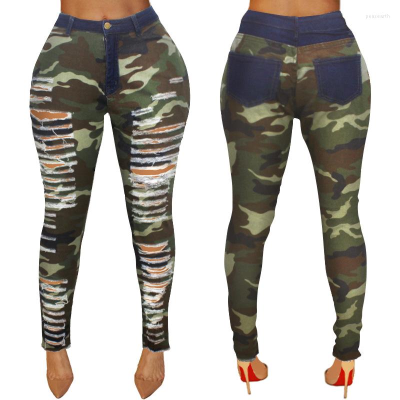 

Women' Jeans 2023 Sexy Personality Hole High Waist Tights Camouflage Pencil Pants, Green