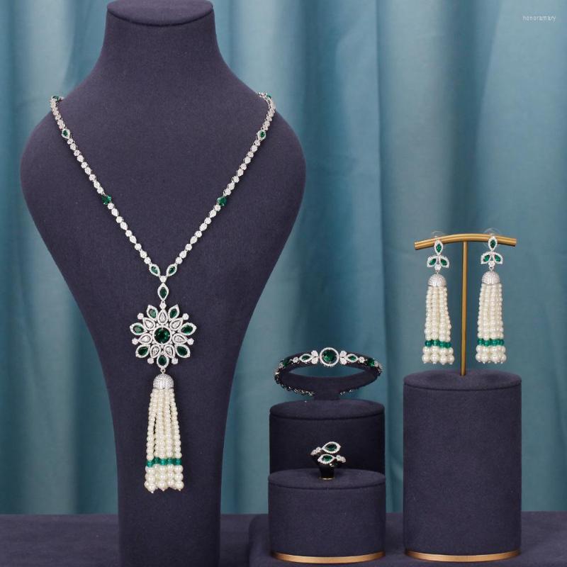 

Necklace Earrings Set Luxury Noble Zircon CZ 80cm Long-Chain Bangle Ring For Women Anniversary Bridal Wedding 4PCS Jewelry, Picture shown