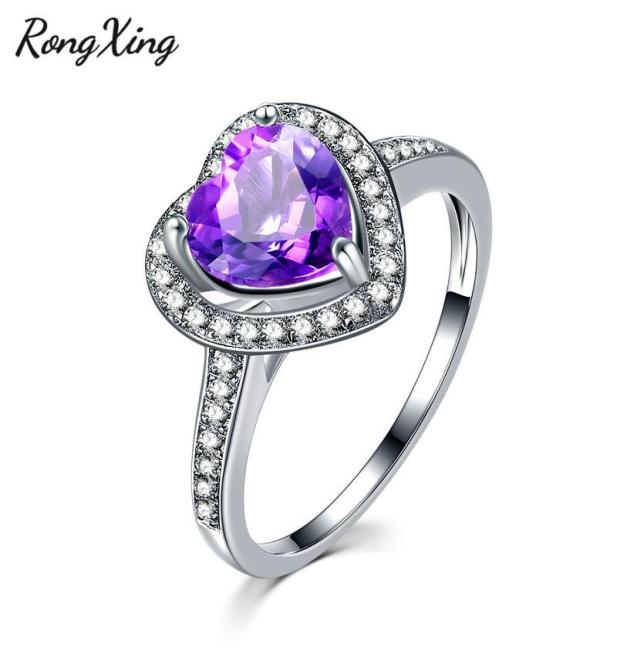

Wedding Rings RongXing Charming Purple Heart Zircon For Women Silver Color February Birthstone White Crystal Bands ZR01489348356