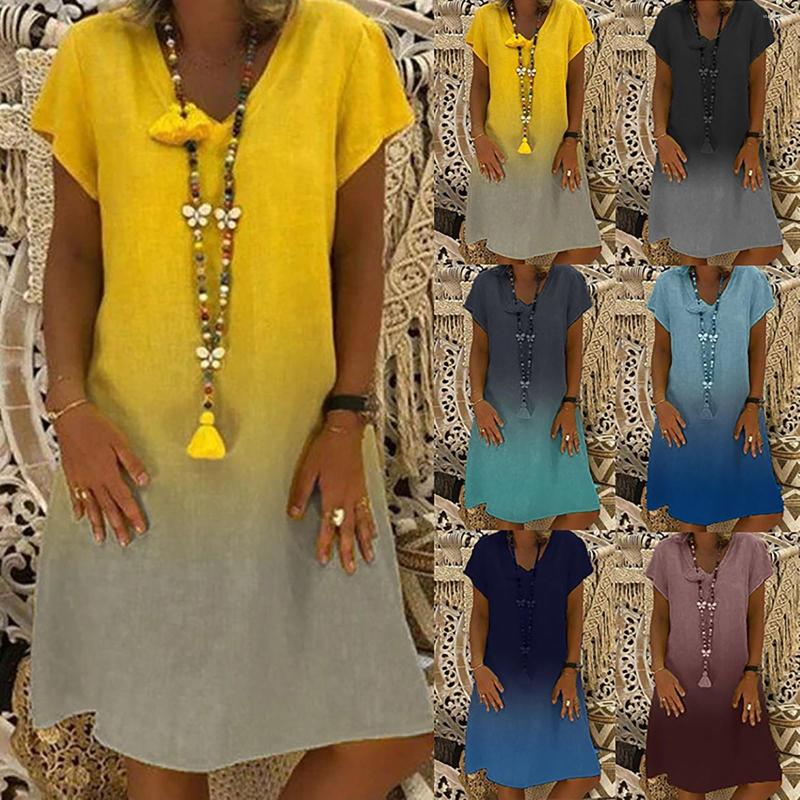 

Casual Dresses Women' Sexy Fashion Short Sleeve V Neck Gradient Loose Dress Long Tops Work Blouse, Black