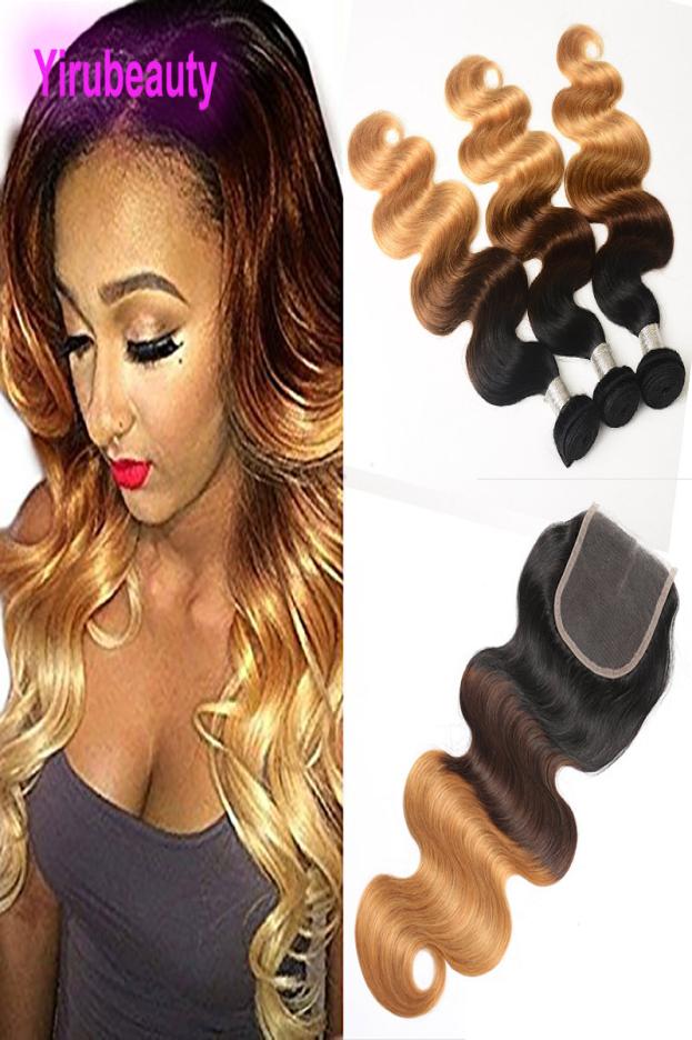 

Malaysian Human Hair B427 Ombre Three Tones Bundles With 4X4 Lace Closure 4Pieceslot 1028 Inch7710951, Ombre color