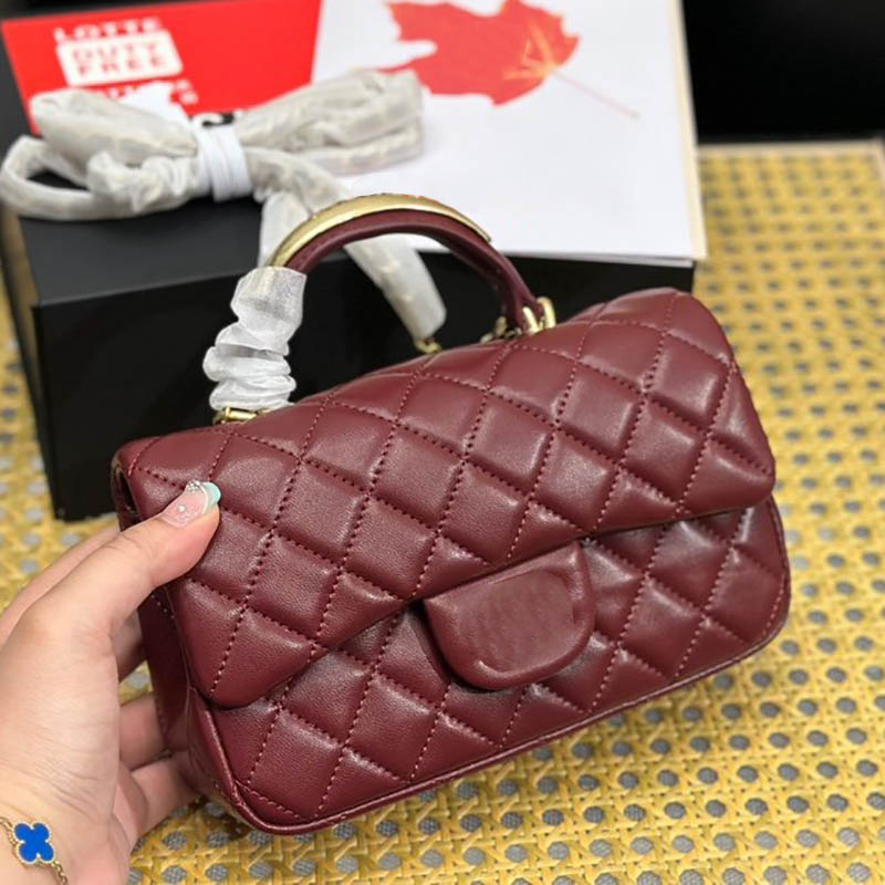 

Metallic Chrome Women Mini Luxury Designer Crossbody Bag Gold And Silver Hardware Retro Evening Shopping Handbag Trend Clutch Suitcases Card Holder Sacoche 20CM, Box