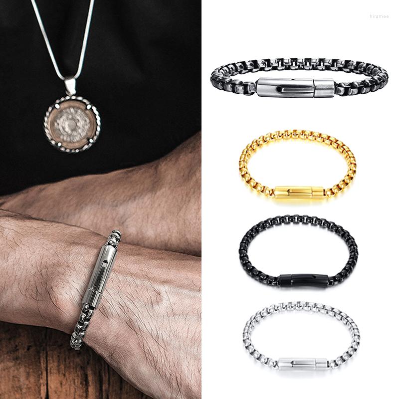 

Link Bracelets Simple Box Chain Hand Bracelet Stainless Steel For Men Male Retro Oxidized Silver Color Wristband Daily Fashion Jewelry