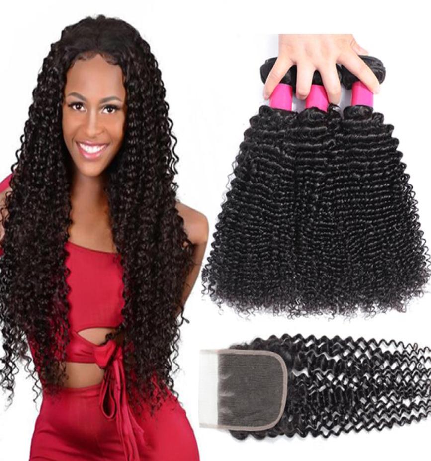 

9A Brazilian Virgin Hair Bundles With Closures 4X4 Lace Closure Human Hair Bundles With Closure Deep Wave Kinky Curly Loose Wave B9750661, Ombre color