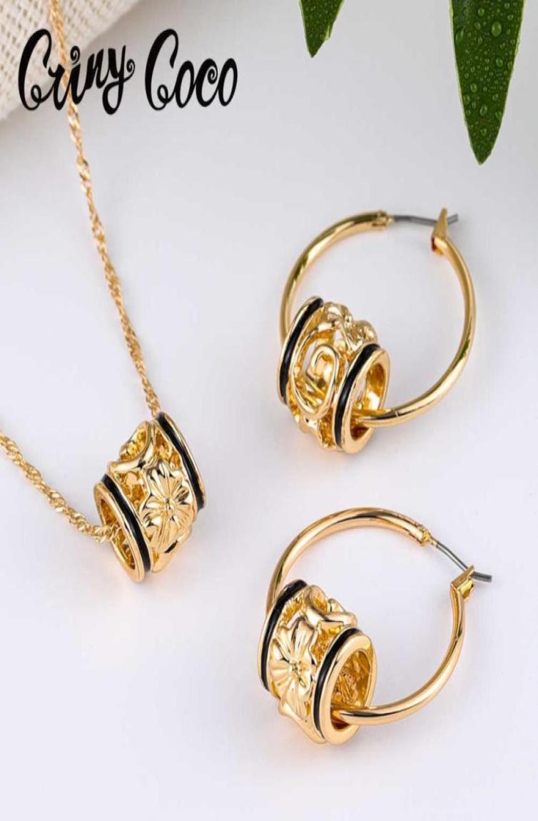 

Jewelry Sets Luxury designer Bracelet Cring Coco Hawaiian Polynesian Plumeria Necklace Set Fashion Gold Filled Pendant Hoop Earrin7007293, Champagen