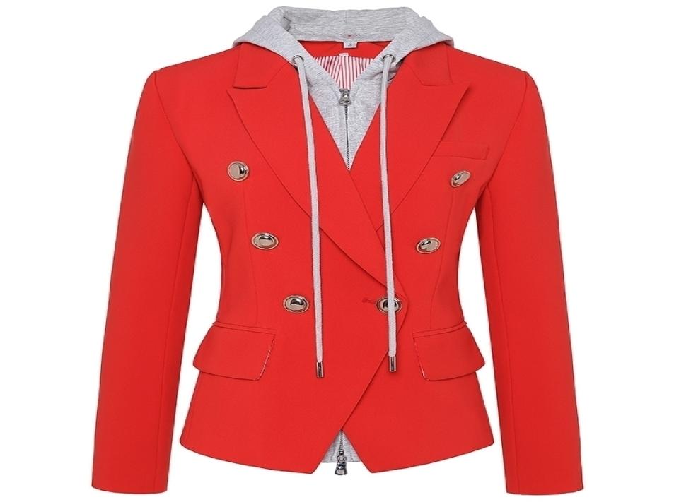 

HIGH STREET est Stylish Designer Blazer Jacket Womens Zip Removable Hooded Double Breasted Red Casual Blazer Y2010261788423