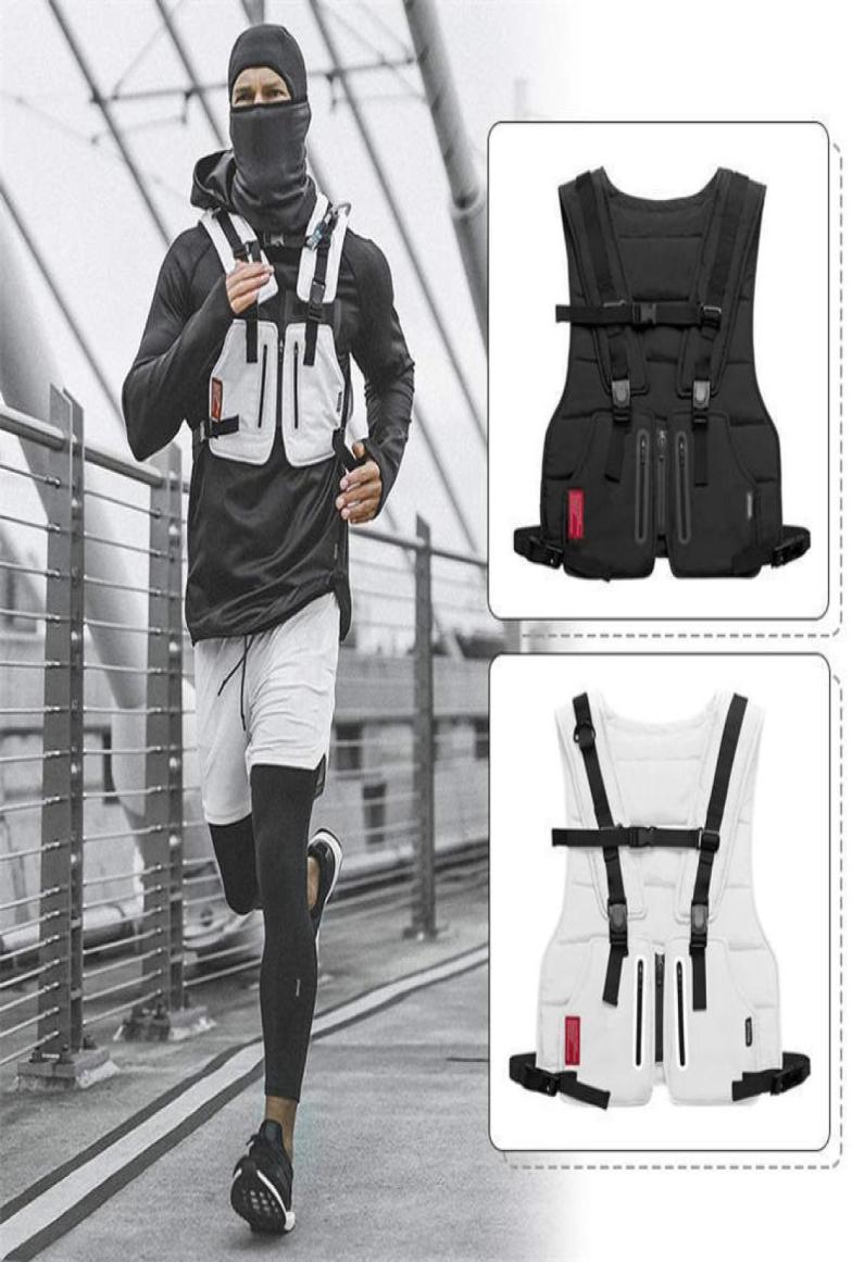 

New Multifunction Tactical Vest Outdoor Sports Fitness Men Protective Tops Vest Zipper Pockets Waist Bag T2001135443540, Black