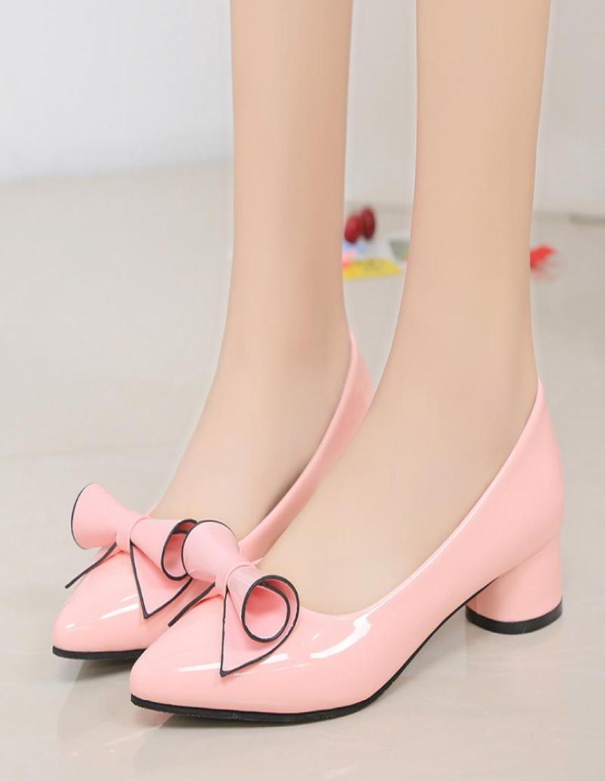 

women039s dress shoes sweet bowknot pointed thick with low work with patent leather shoes Fashionable and comfortable5248749, Multi