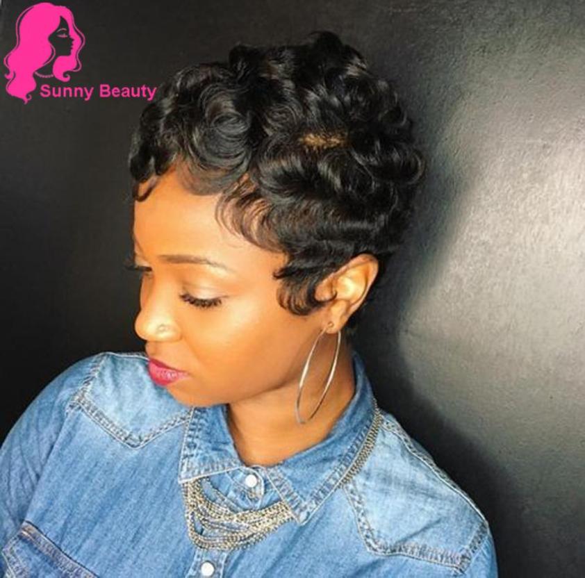 

Finger Wave Short Indian Human Hair Wig Cheap Machine Made Pixie Cut Ocean Wavy Glueless Bob Wigs For Black Women 1B 2 4 27 33253291, Natural color
