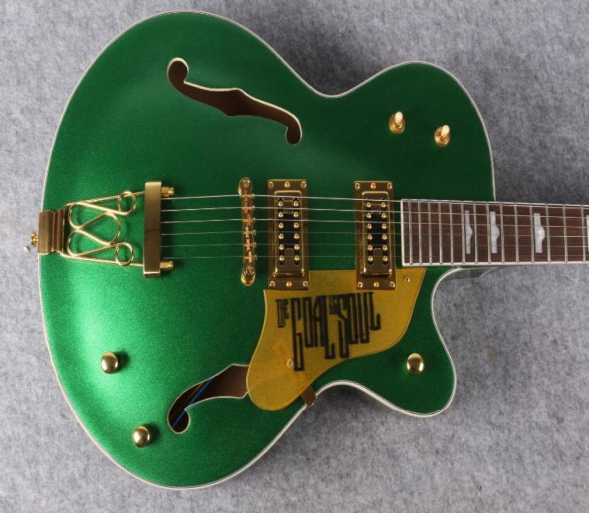 

Gre Falcon G6120 Metallic Green Chet Atkins Country Jazz Semi Hollow Body Electric Guitar Pearloid hump block inlay Gold Trapeze T4585527