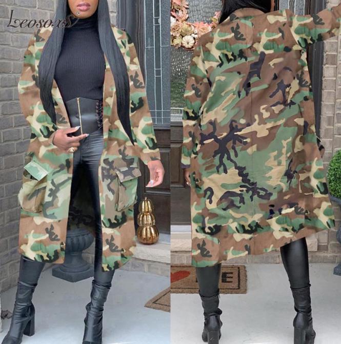 

Women039s Trench Coats Autumn 2022 Coat Camo Long Female ArmyGreen Print Outwear Clothing Woman Sleeve Abrigo Mujer5574215, Gray