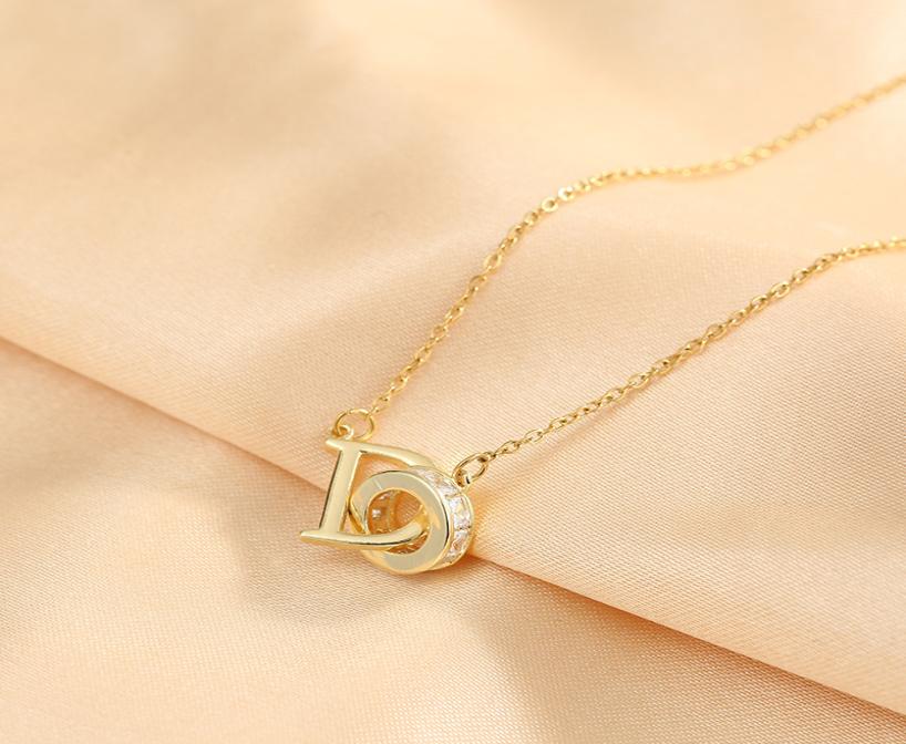 

Luxury Design Micro Pave DO Pendant Necklace 18K Gold Plated Stainless Steel Jewelry for Women Gift6728345