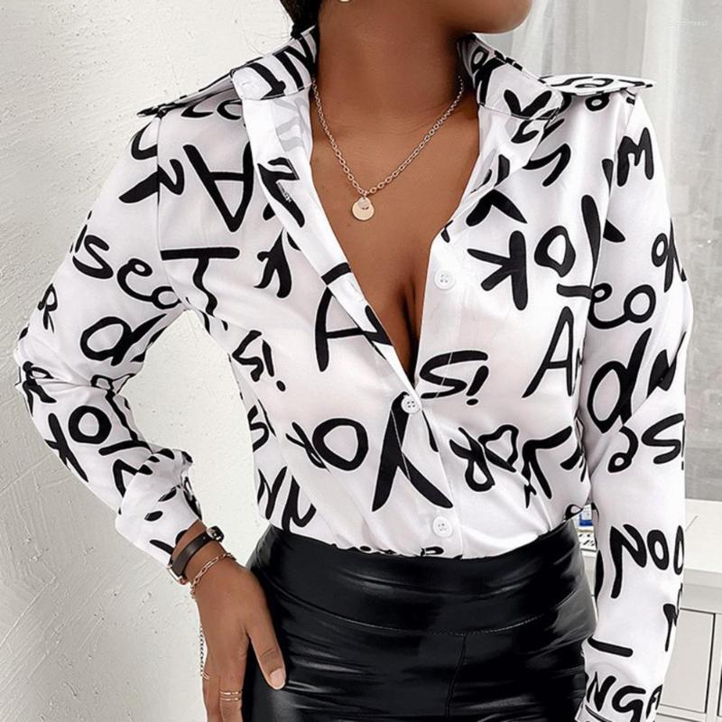 

Women's Blouses Women Shirt Geometric Print Lapel Collar Office Long Sleeve Single-Breasted Lady Top Women's Clothing For Daily Wear, Green