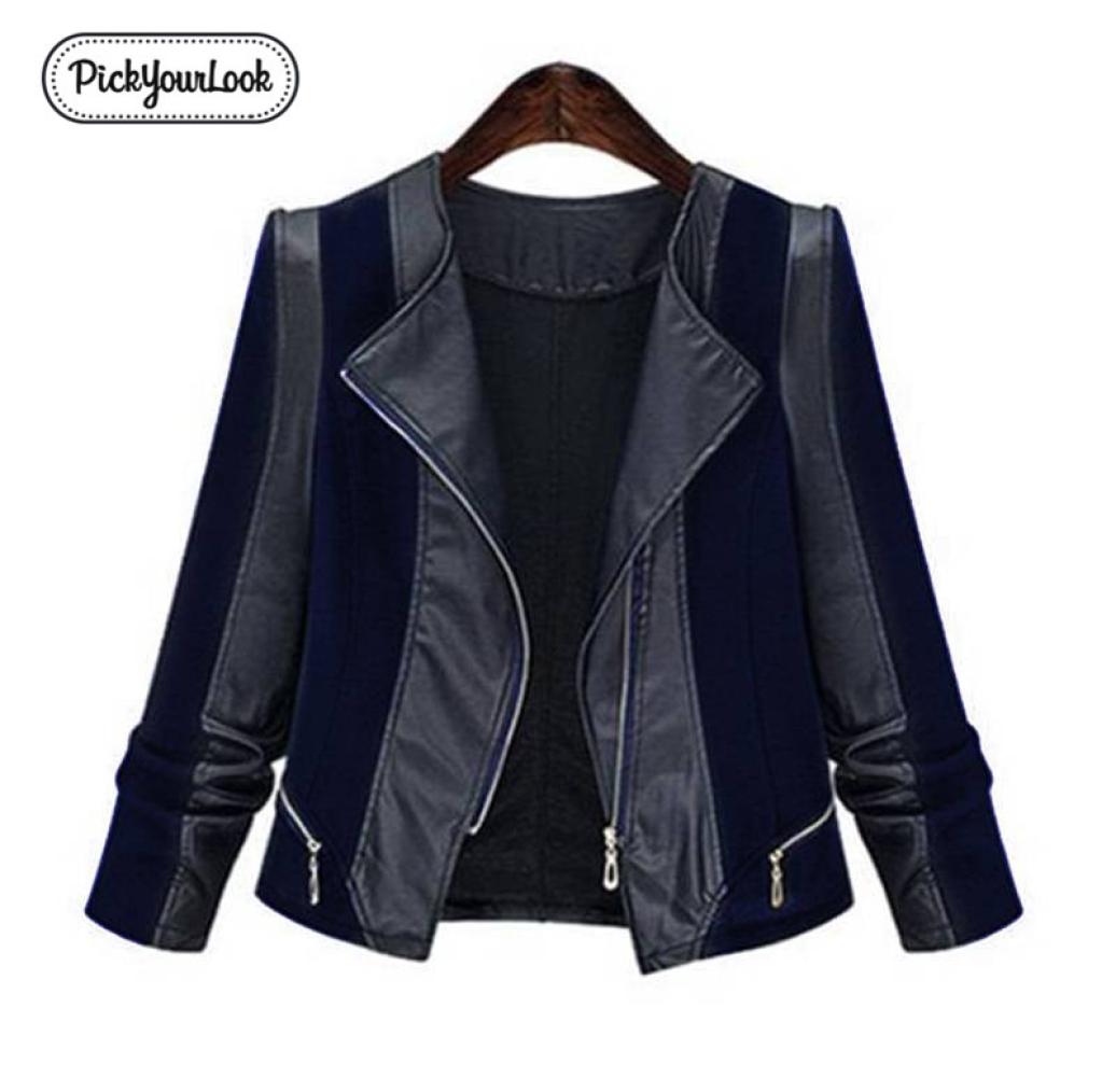 

Pickyourlook Pu Leather Women Coat Jacket Plus Size Patchwork Motorcycle Overcoat For Female Fashion Zipper Large Lady Outerwear Y9683492, Ivory