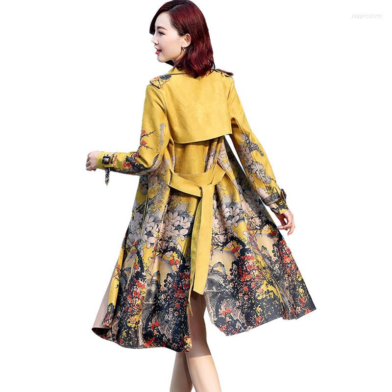 

Women' Trench Coats Fashion Women Suede Coat 2023 Spring Autumn Slim With Belt Windbreaker Female Ladies Overcoat Long 387, Yellow