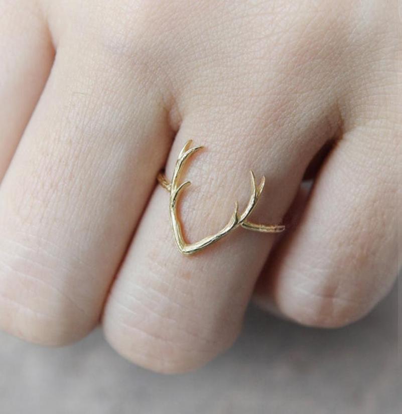 

10 PCS Simple Deer Antler stag ring reindeer deer horn ring cute animal buckhorn ring jewelry1301186