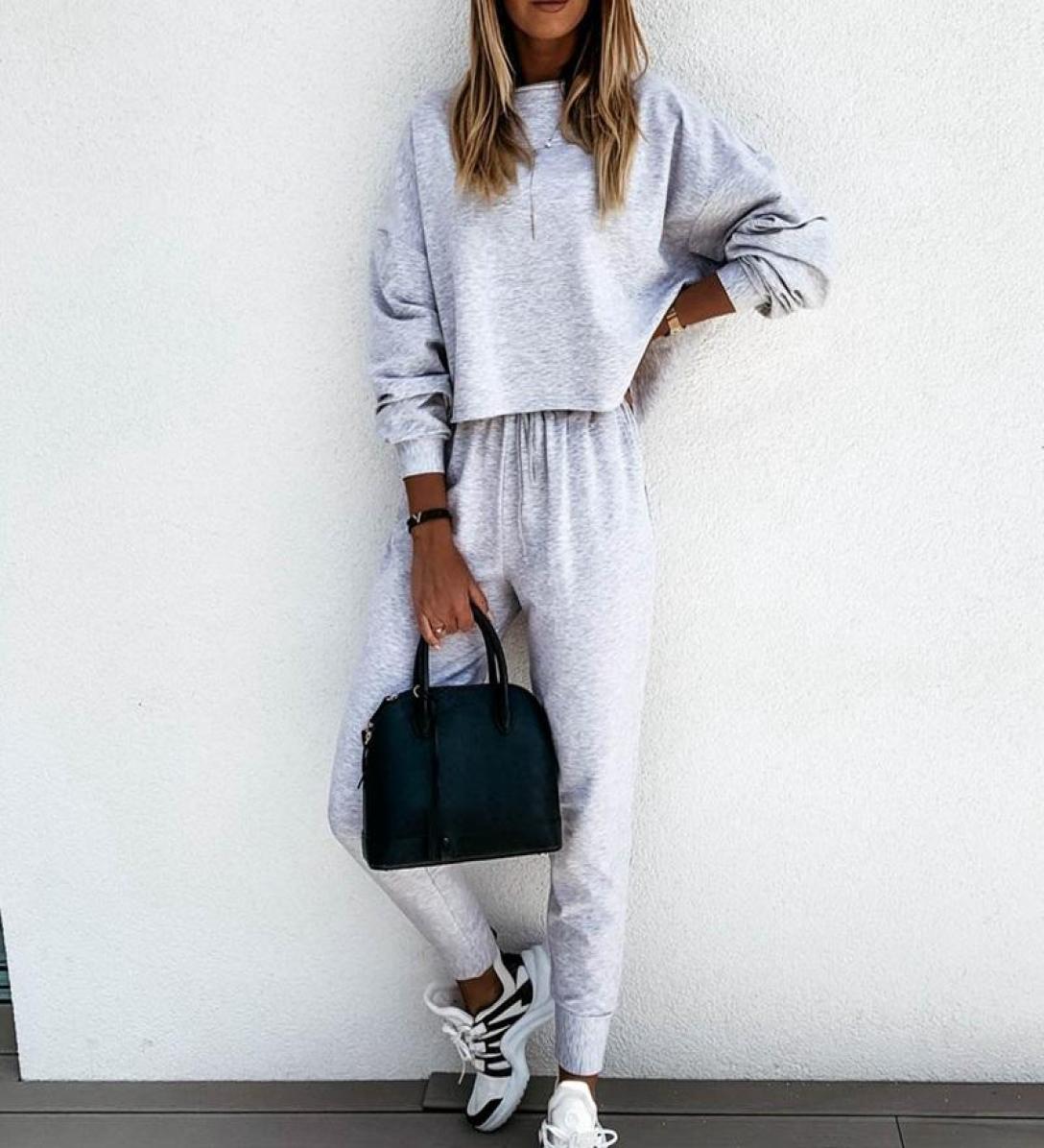 

Women039s Tracksuits VSLLWQ Tracksuit Women Set O Neck Loose Crop Top SweatshirtLace Up Pencil Pants 2 Pieces Sets 2021 Autum7794238, Black