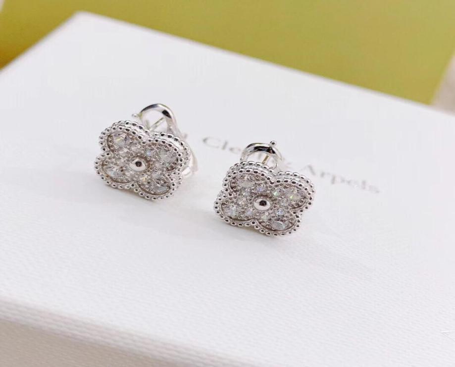 

FashionS925 pure silver 3pcs flower earring necklace and bracelet with all diamonds for women and mother jewelry gift Vintage PS78056193