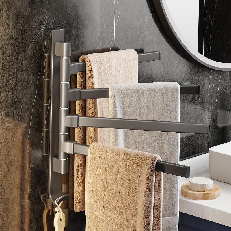

Towel Rack Rotatable Bathroom Shelves With Hook No Drill Shower Towel Hanger Kitchen Storage Shelf Bathroom Accessories