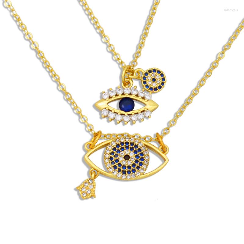 

Chains Turkish Eye Wire Necklace Original CZ Evil Fatima Hand Charms Jewelry Crystal Stone Pandent Blue Collier Oeil Turc