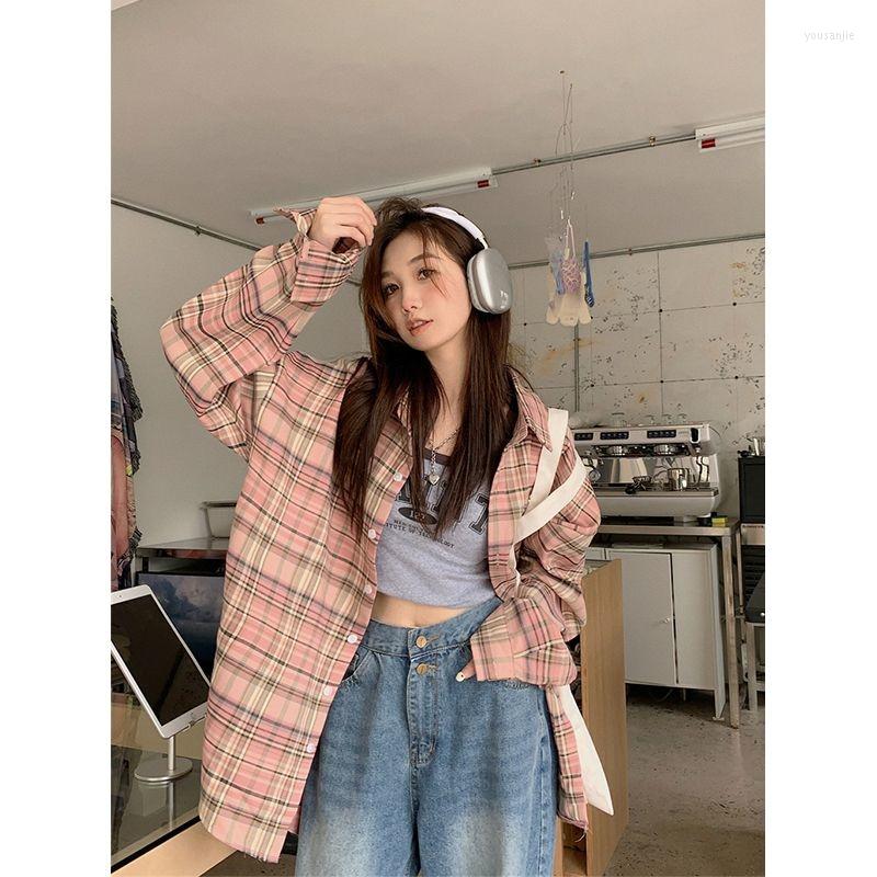 

Women's Blouses Plaid For Women In Summer Design Sense Shirt Jacket Long Sleeved Retro Chic Top Vintage Clothes Shirts &, Picture color
