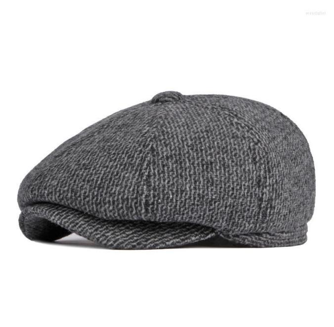 

Berets Middle Aged Sboy Hat Winter Thickened Earflap Warm Beret Cap Classic Solid British Retro Wool Octagonal HatBerets Wend229134004, Dark grey