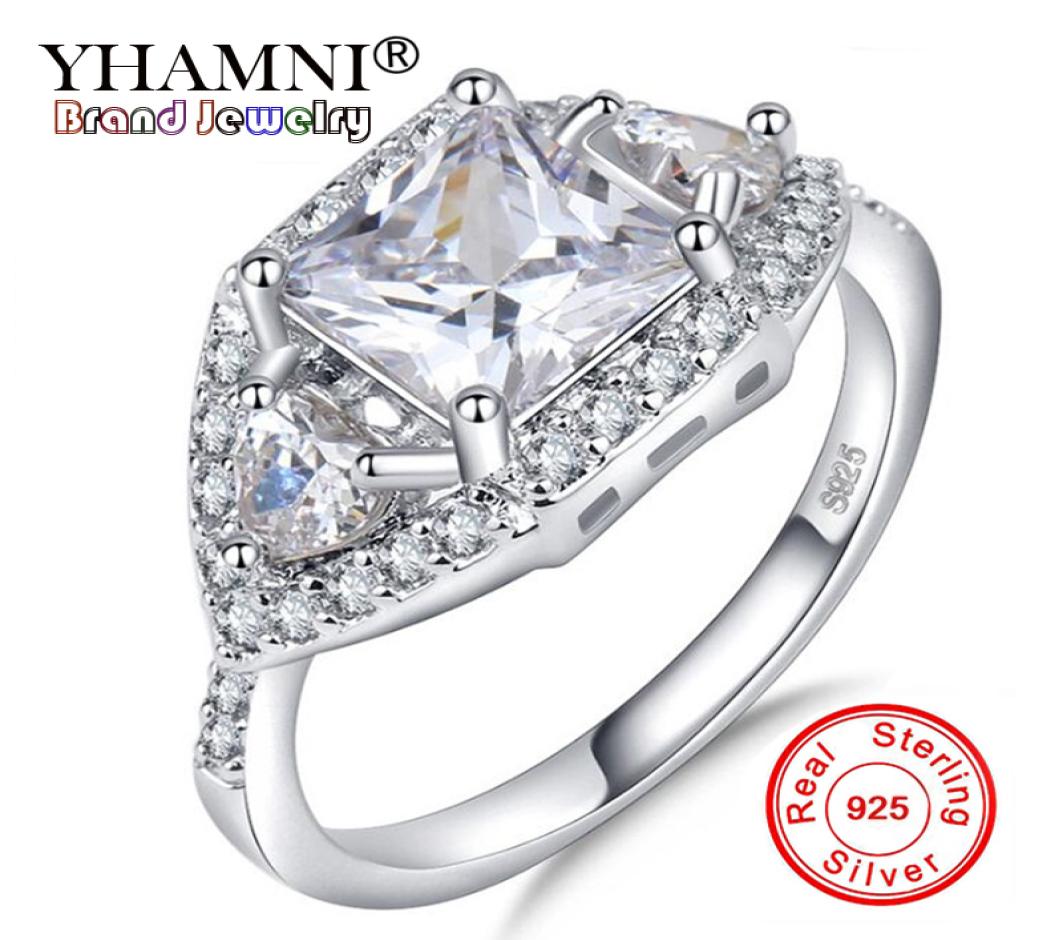

YHAMNI 2018 New Fashion 100 Original 925 Sterling Silver Ring Wedding Jewelry SquareHeart CZ Diamond Rings for Women KYRA0663916342