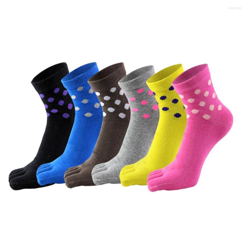 

Women Socks Fashion Combed Cotton Five Finger For Woman Girl Dot Solid Cute Toe Harajuku Brand Party Ankle Crew
