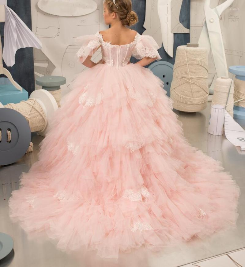 

Girl Dresses Baby Pink Flower Dress Lace Princess For Half Sleeve First Communion Child Wedding Party