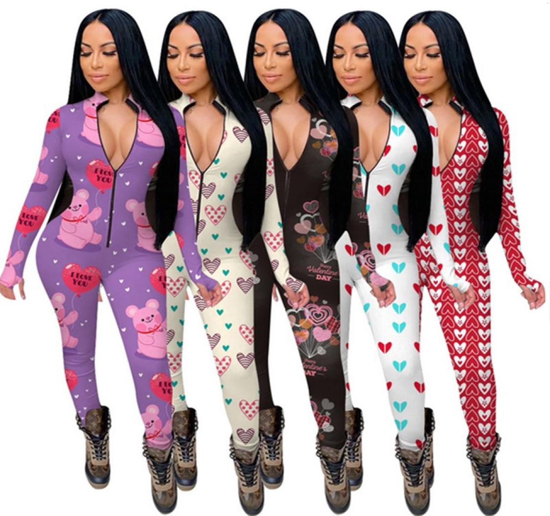 

Women Jumpsuits Rompers Long Sleeves Vneck Designer Nightwear Playsuit Bodysuit Valentine039s Day Skinny Pajama Onesies Plus S3333585, White