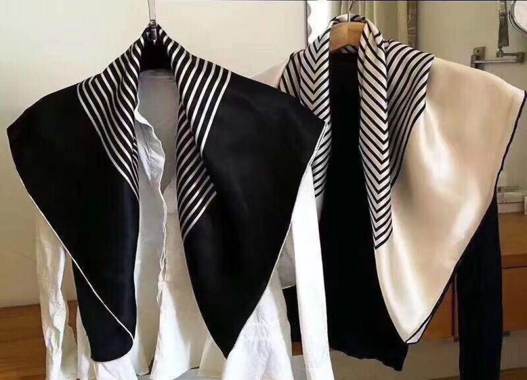 

No Hole Square 04 Double Crepe 100 Silk Women Scarf Black Beige Colours5089071
