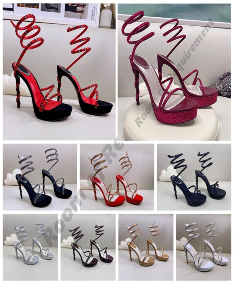 

MARGOT CRYSTAL Sandal PLATFORM snake twining elegant Sandals stiletto High heel RENE CAOVILLA crystal Gold rhinestone dress shoes 2393858, Black