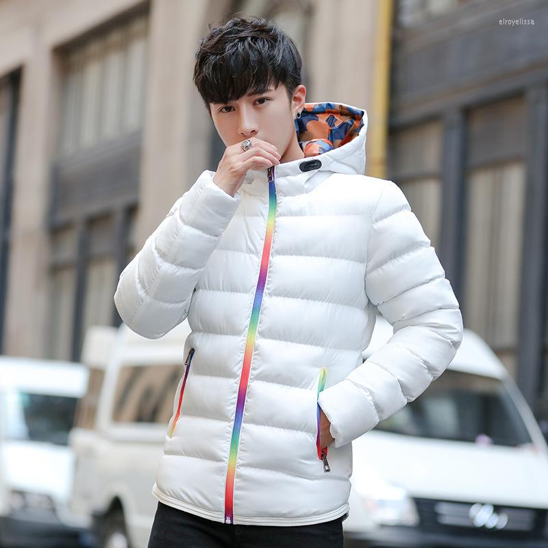

Men's Down Cotton Clothing Winter Colorful Zipper Hooded Stand-up Collar Korean Slim Trend Jacket, Dark blue677
