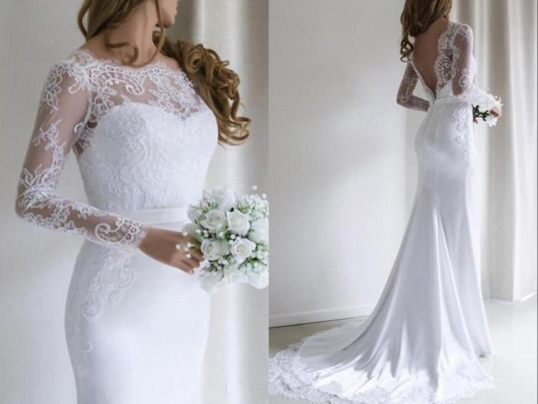 

Elegant Long Sleeves Wedding Reception Dresses Cheap V backless Lace Illusion Designer Vestidos De Novia Wedding dress Bridal Gown6368847, Champagne