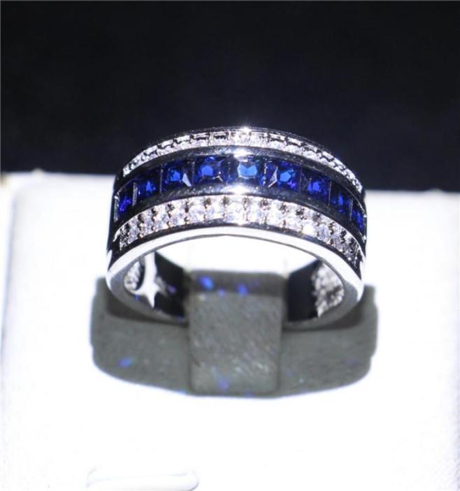 

Exquisite Men 10kt White Gold Filled Brand Ring Blue Sapphire CZ Round Crystal Jewelry for Wedding Engagement Gift Size 812 4269789177317