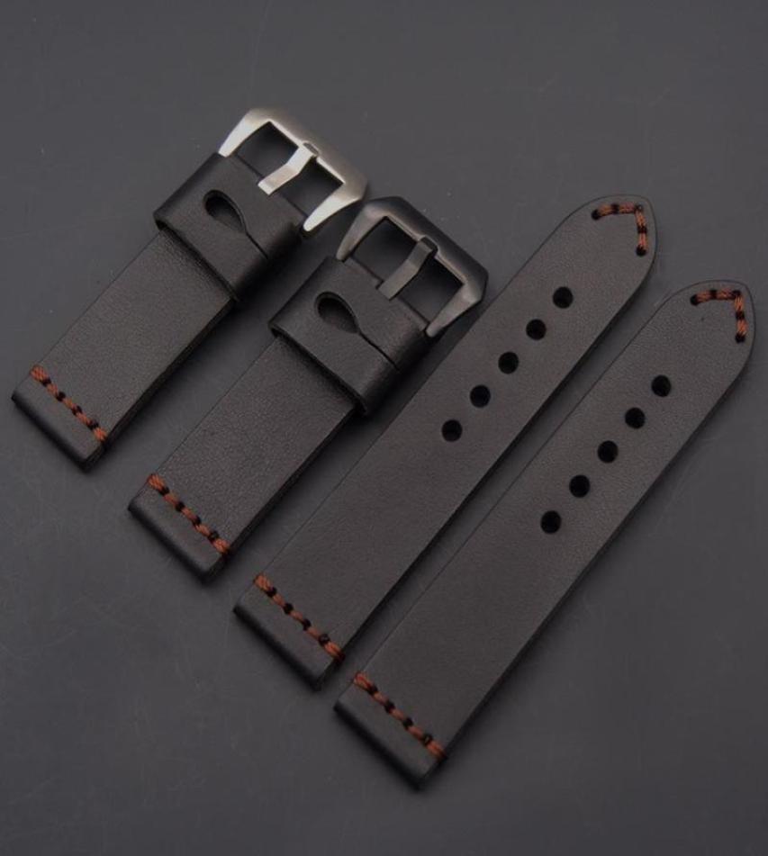 

Watch Bands 20mm 22mm 24mm 26mm Black Handmade Retro Bracelet Watchband Leather Watches Strap Pin Buckle Classic Thick Wristband B4532640