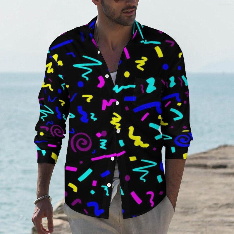 

Men' Casual Shirts Vintage 80S Inspired Shirt Colorful Geometric Print Long Sleeve Graphic Streetwear Blouses Fashion Oversized Tops, Style