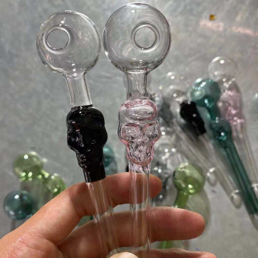 

Skull colored oil burner pipe thick glass hand pipes for smoking accessories