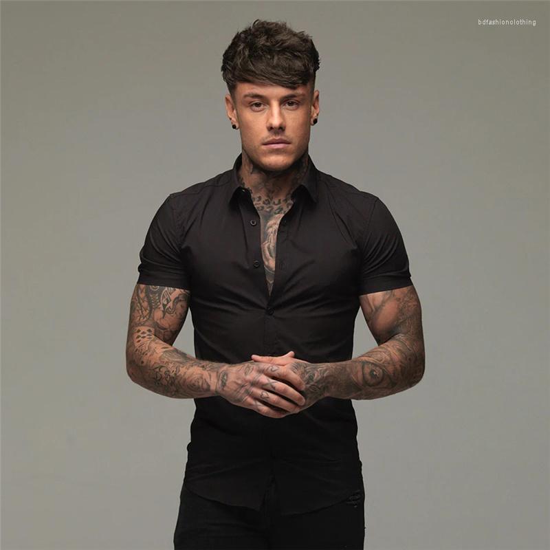 

Men's Casual Shirts Summer Fashion Slim Fit Button Short Sleeve Men Sportswear Dress Shirt Male Hipster Tops Fitness Clothing, White