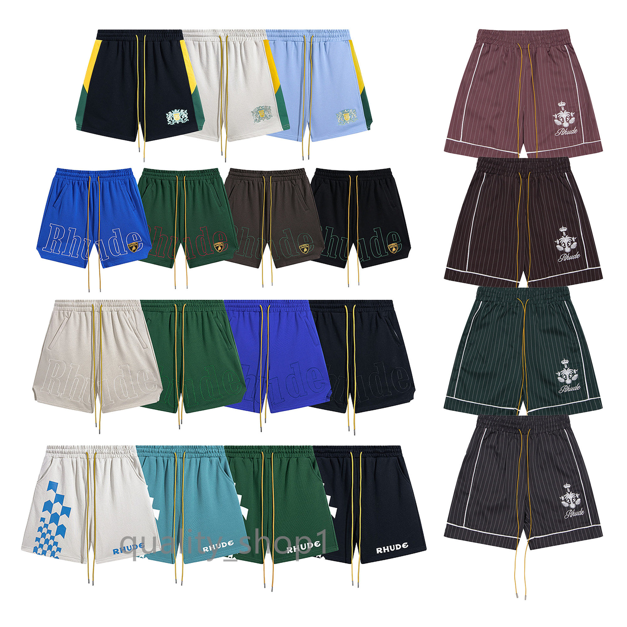 

23ss Designer Rhude Shorts Mens Fashion Beach Trousers Luxury High Quality Men and Women Couple Casual Versatile Letter Embroidery Striped Suit, 12