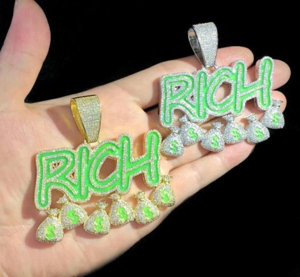 

Iced out punk style glowing letter Pendant paved full cubic zircon Rich dollar with long rope chain necklace for men lady boy hi996416400